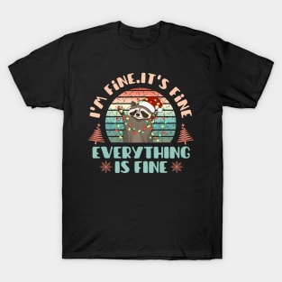 I'm fine.It's fine. Everything is fine.Merry Christmas  funny raccoon and Сhristmas garland T-Shirt